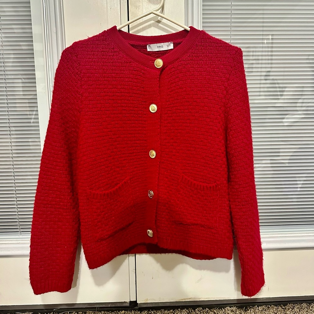 Mango Red Women's Cardigan with Gold Buttons